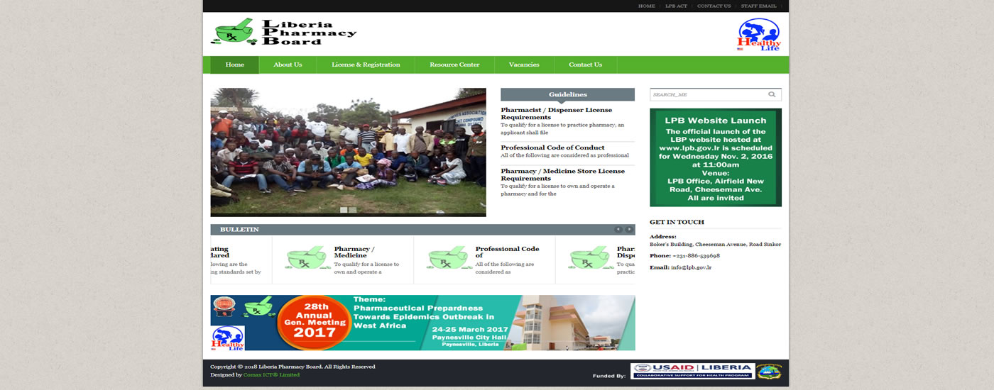 Liberia Pharmacy Board Website